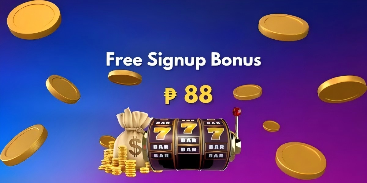 Promotion banner with golden coins stacked around glowing slot reels